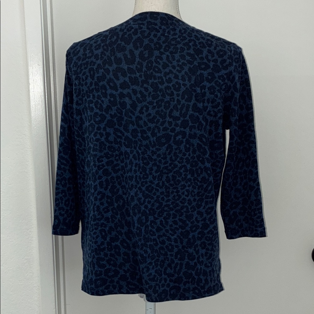 Marks & Spencer Navy Leopard Print 3/4 Sleeve Top Cheetah Cougar slits women's S - Picture 6 of 15